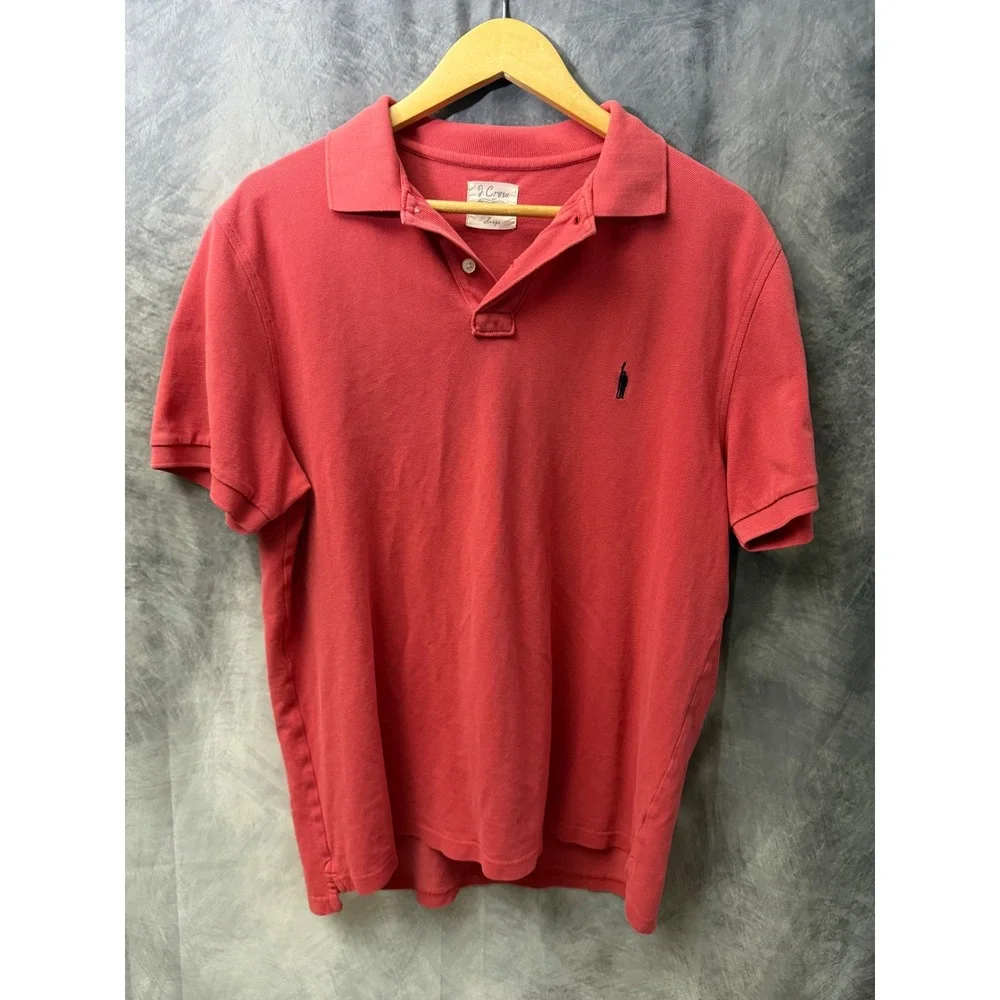 J.‎ Crew Mens Large Coral Red Cotton Pique Short Sleeve Polo Shirt Oarsman Logo